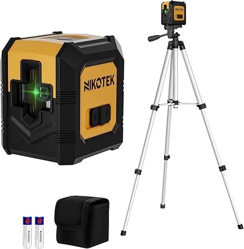 Nikotek Green Laser Level with Tripod, Self-Leveling Bright Green Beam Horizontal and Vertical Cross Line Laser for Home Decoration DIY etc.Carrying Pouch Battery&Tripod Included