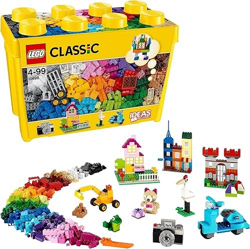 LEGO Classic Large Creative Brick Storage Box Set, Building Toys for 4 Plus Year Old Boys & Girls, Creative Construction Kit with Windows, Doors, Wheels and a Green Baseplate, Gift for Kids 10698
