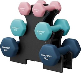 SONGMICS Weight Lifting Dumbbell Kit with Storage Stand, for Fitness, Vinyl Coated