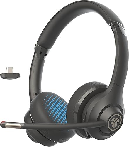 JLab Go Work 2nd Gen Wireless Headset with Microphone - 55+H PC Bluetooth Headset or USB C Dongle, Noise Cancelling Mic, Multipoint, On Ear Wired or Wireless Office Laptop Computer Headsets