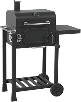 CosmoGrill Outdoor Jr. Smoker Barbecue Charcoal Portable BBQ Grill, Built-in Thermometer, Adjustable Charcoal Pan and Chimney, Wheels, Storage | Compact Coal BBQ Smoker for Home Garden Party Cooking