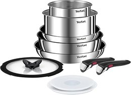 Tefal Ingenio Emotion 10 Piece Set, Pots & Pans Set, Stainless Steel, Stackable, Induction, Easy Cleaning, Non-Stick Coating, Heat Indicator, L897SA74