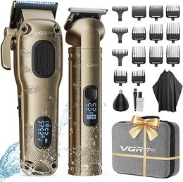VGRPRO Hair Clippers Men Professional, Mens Clippers and Trimmers Set, USB Rechargeable Cordless Hair Clippers for Hair Cutting, Electric T-Blade Hair Trimmer for Men with Package Case (Gloden)