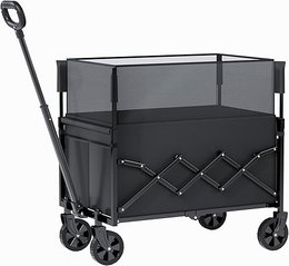 Festival Trolley on Wheels Utility Collapsible Wagon Cart Adjustable Handle for Shoppings Campings Gardenings and Outdoor Sports 120L Capacity