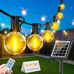 Solar String Festoon Lights Outdoor - Remote Control 30M / 98.4ft USB Rechargeable IP44 Waterproof LED Garden Light Weatherproof Solar Powered Outside Lighting for Gazebo Pergola Patio