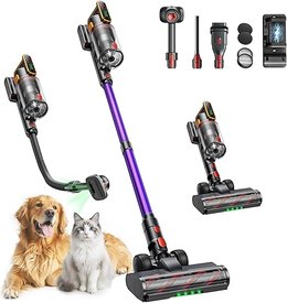 Cordless Vacuum Cleaner, 600W 50KPa Stick Vacuum with Touch Screen Auto Mode, 65 Mins Runtime Lightweight Home Vacuum Cleaner for Pet Hair Carpet Hard Floor, Wall Charging, 1M Hose, Fragrance, UK Plug