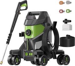 PATOOLIO Pressure Washers, Power Washer with 4 Lockable Wheels, 2000W, 345 Bar Max 680 L/H Power Jet Washers with 4 Nozzles, Foam Cannon for Cars/Fences/Driveways/Home Cleaning
