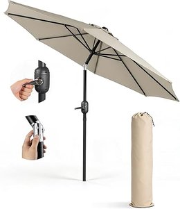 KEPLIN Tilting Parasol – Crank & Tilt Outdoor Umbrella with Protective Cover, 180gsm UPF 50+ Polyester Canopy, Steel Frame for Patio, Garden & Balcony