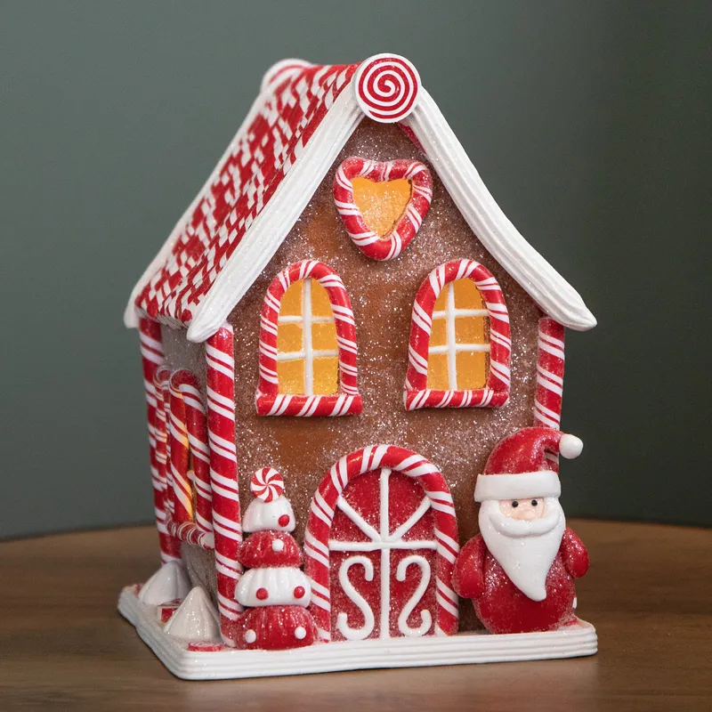1 20cm Battery Operated LED Gingerbread Santa Candy Cabin Christmas Decoration