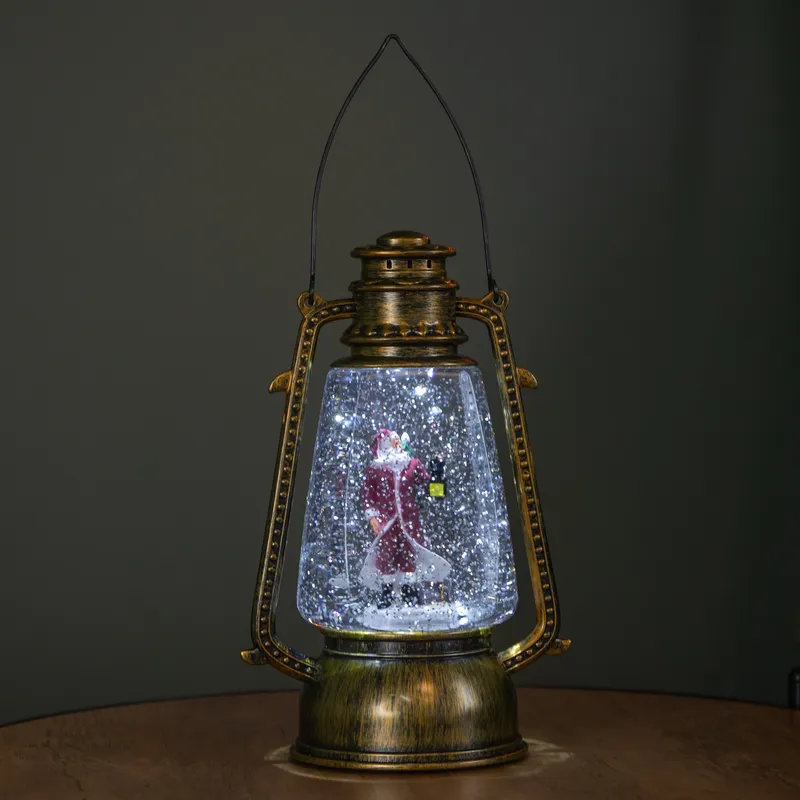 Samuel Alexander 24cm Dual Powered Light up Antique Lantern Christmas Water Spinner with Santa Scene in Gold Gold