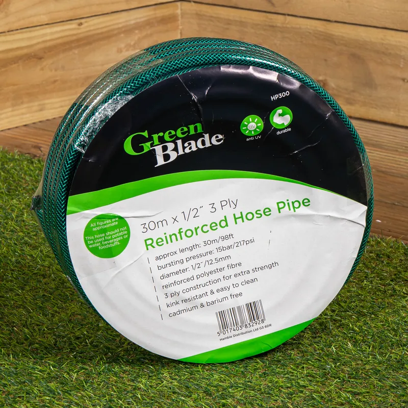 Green Blade 30m Reinforced Garden Hose Pipe / Hosepipe in Green