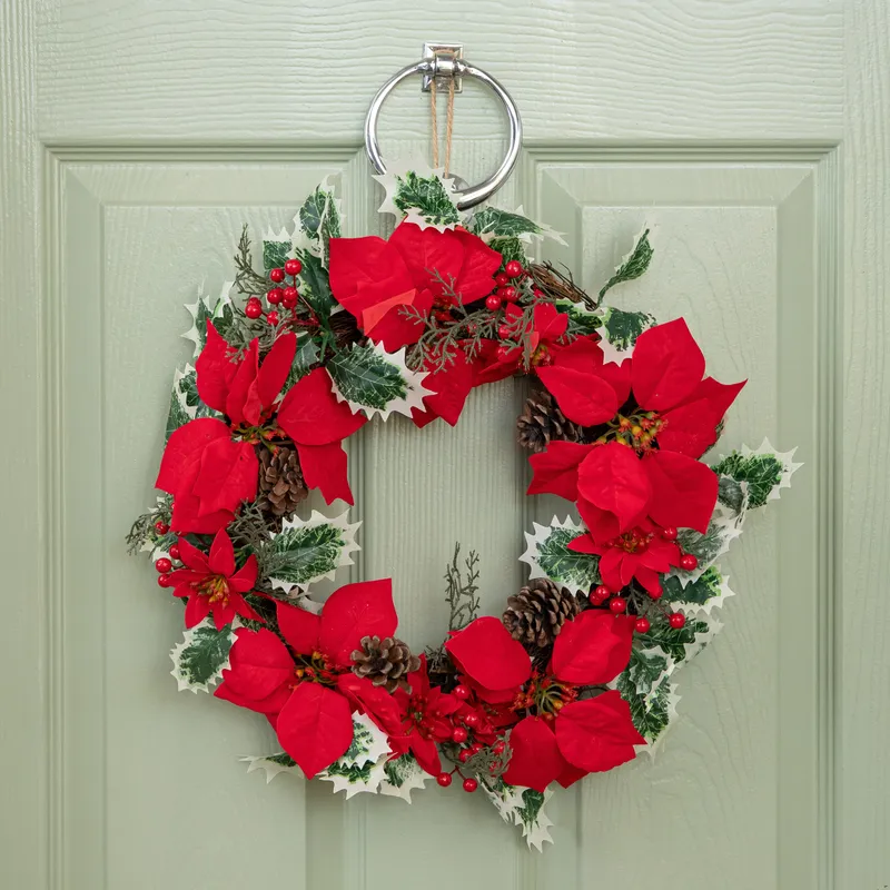 Samuel Alexander 40cm Red Hanging Poinsettia Wreath with Berries & Pinecones Red