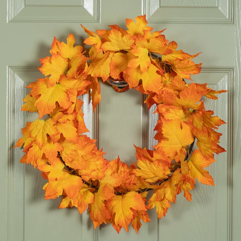 Samuel Alexander 50cm Hanging Bright Autumn Faux Wreath in Orange Orange