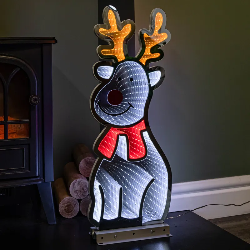 Samuel Alexander - 60cm Infinity Standing Christmas Reindeer with Metal Base, White and Red LEDs