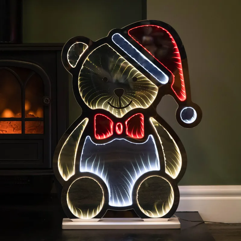 1 60cm Light up Teddy Bear in Santa Hat Christmas Infinity Decoration with LEDs