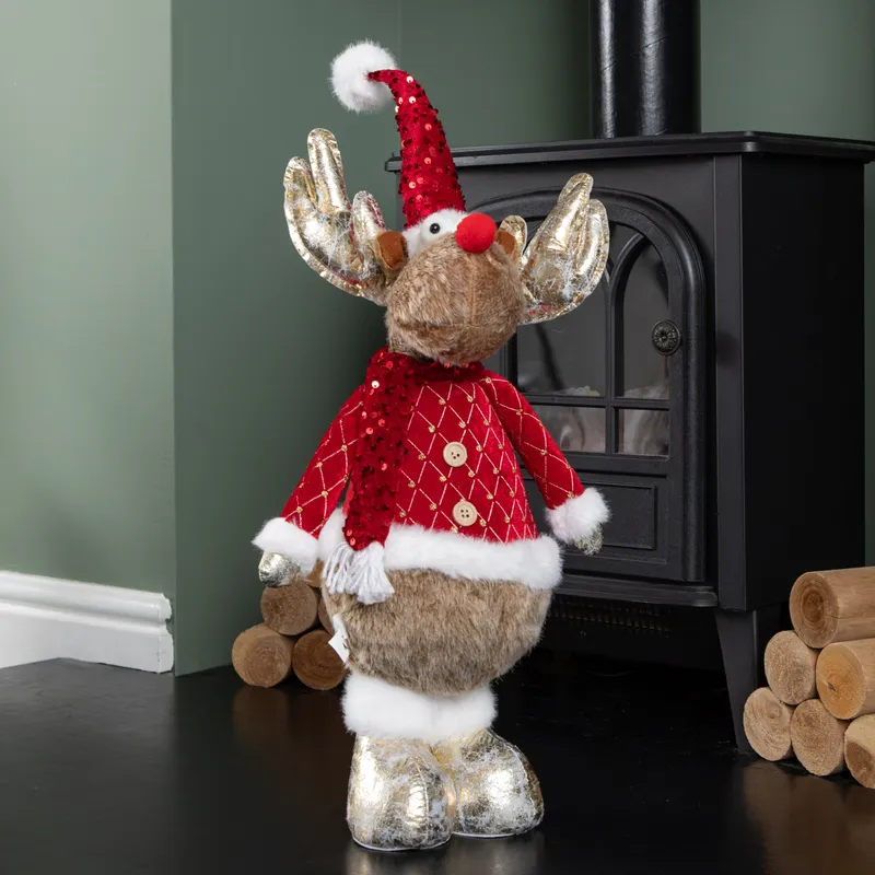 1 65cm Standing Plush Golden Cupid Christmas Reindeer Decoration
