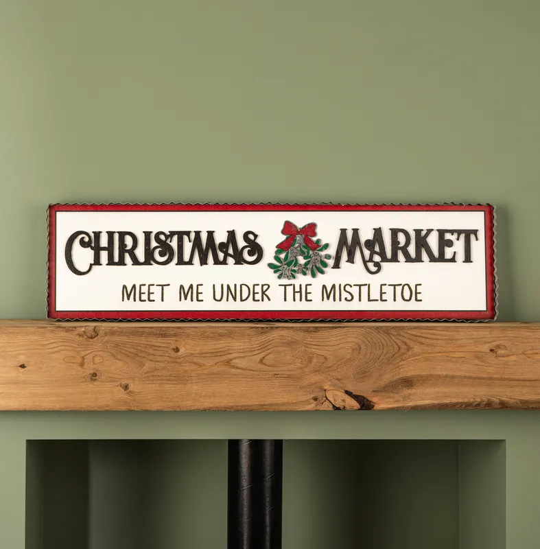 Samuel Alexander 82cm White Wooden Christmas Market Hanging Sign