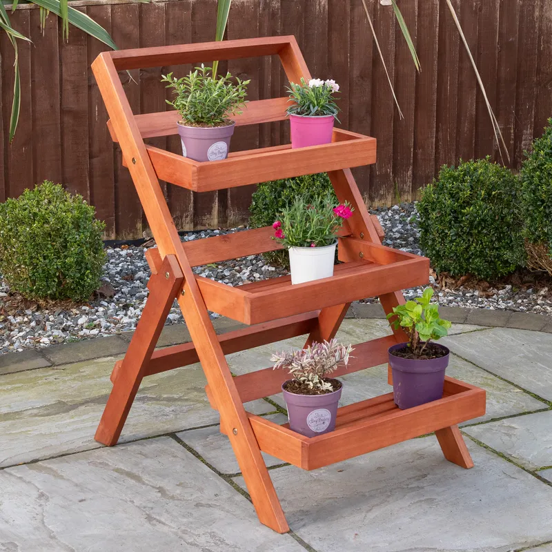 1 Outdoor 3 Tier Wooden Foldable Plant Display Stand
