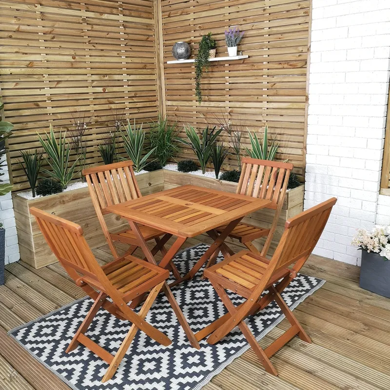 Samuel Alexander 4 Person Folding Square Wooden Garden Dining Table Chairs Set in Brown Brown