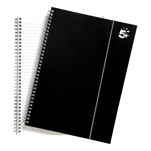 5 Star Office Notebook Wirebound Elasticated A4 Black Pack 6