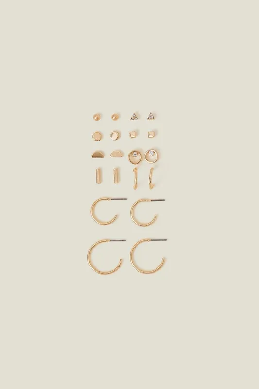 Accessorize Women's 10 X Stud & Hoop Set in Gold Gold One Size