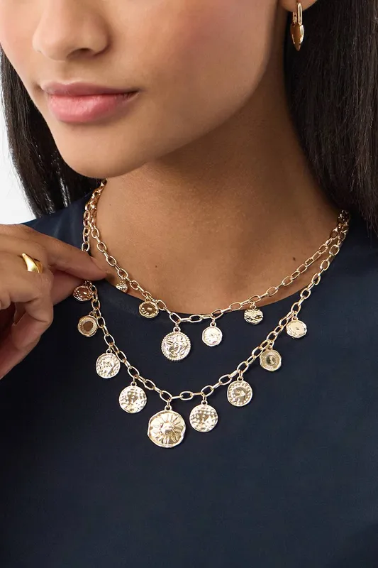 Accessorize Women's 2-Pack Coin Charm Necklaces in Gold - Gold