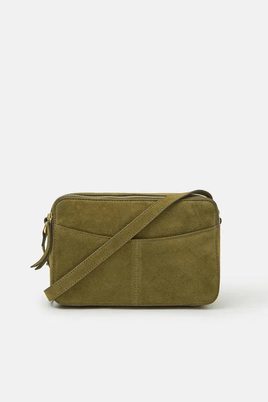Accessorize Women's Double Zip Suede Camera Bag in Green - Green