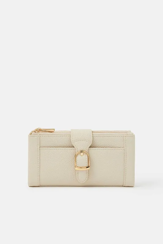 Accessorize Women's Faux Leather Buckle Purse in Cream Cream
