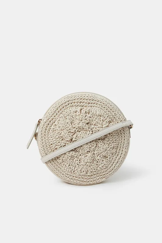 Accessorize Women's Round Macrame Bag in Cream Cream One Size