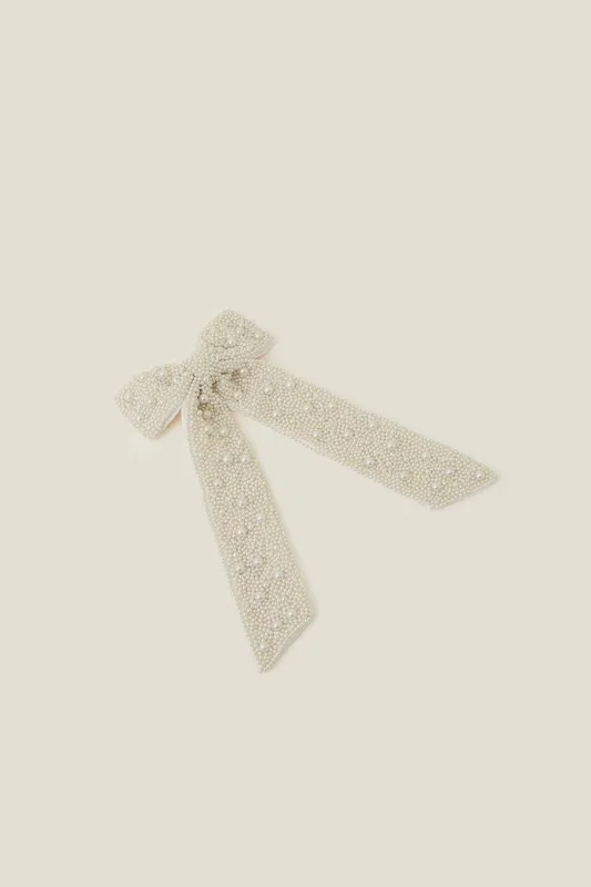 Accessorize Women's Statement Pearl Hair Bow in Cream - Cream