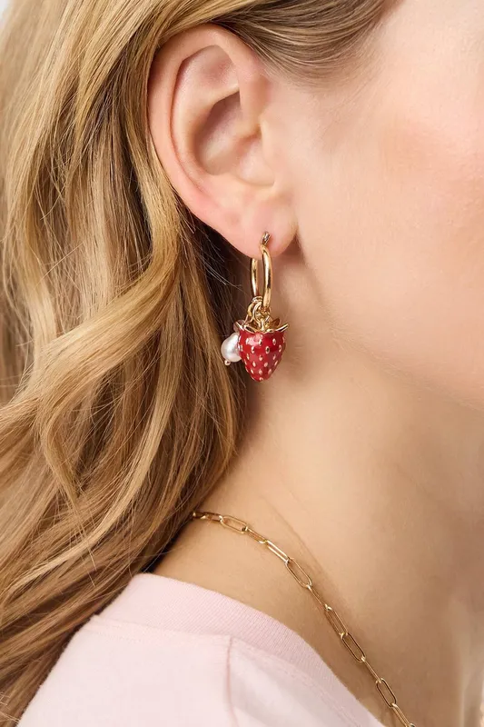 Accessorize Women's Strawberry Charm Hoop Earrings in Gold Gold