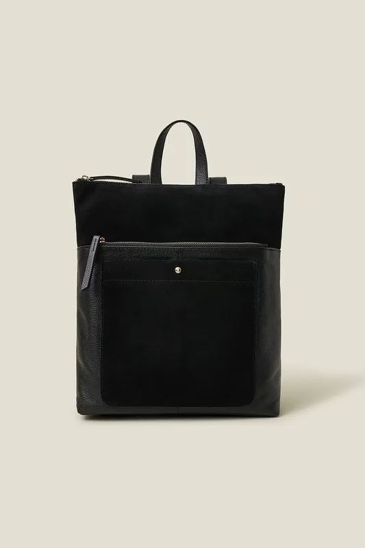 Accessorize Women's Suede Leather Backpack in Black - Black - Size: One Size