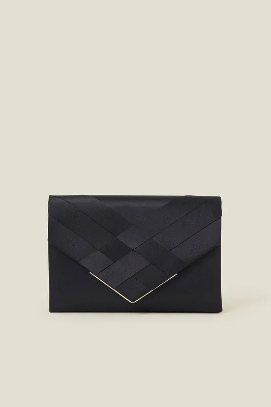 Accessorize Women's Woven Satin Envelope Clutch Bag in Blue - Blue