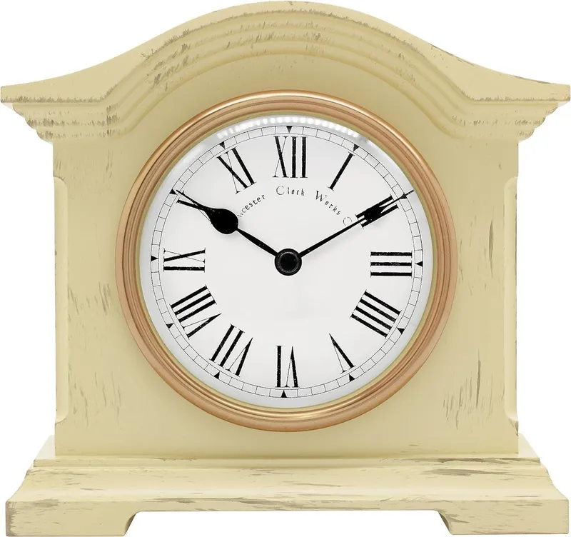 Acctim Falkenburg Mantel Clock Quartz Mechanism Distressed Finish in Off-White Off-White