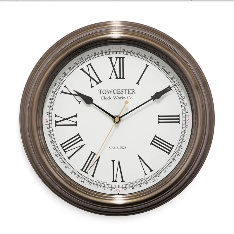Acctim Redbourn Wall Clock Metal Case Roman Numerals Spade Hands 30cm in Gold Gold