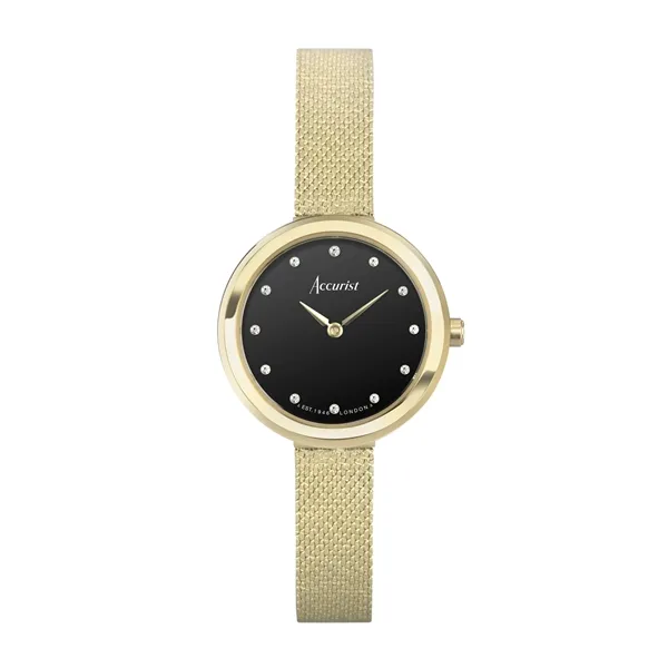 Accurist Women's Jewellery Black Dial Gold Watch - Gold