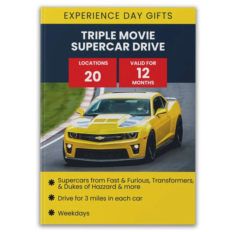 Activity Superstore Unisex Triple Movie Supercar Drive Gift Experience Multicolor One Size female