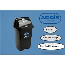 Addis Black Roll Top Bin 25 Litre