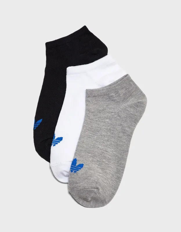 Men's Adidas No Show Unisex Socks - 3 Pack - Grey/Black/White - Size: UK 2.5-5 eu 35-38 us 3-5.5