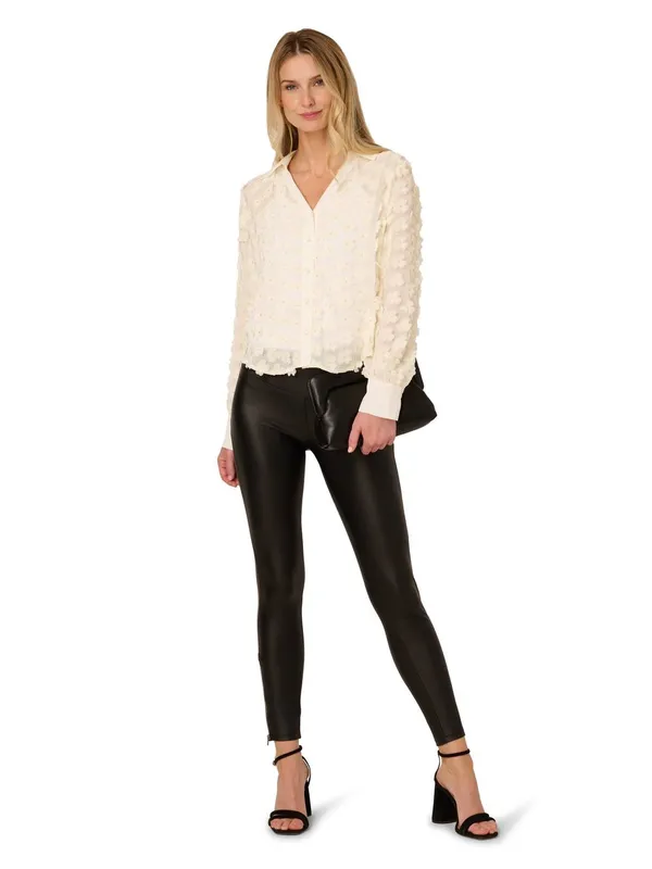 Adrianna Papell Women's 3D Flower Woven Blouse in White Size: XL - White - Size: XL