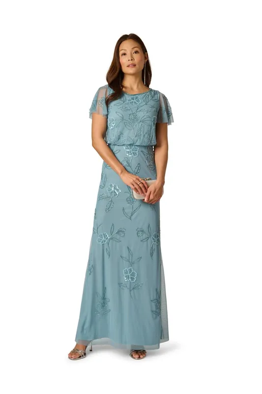 Adrianna Papell Women's Bead Blouson Long Dress in Aqua Size: 8 - Aqua