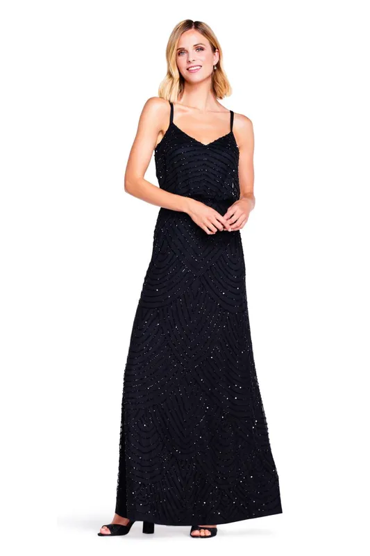 Adrianna Papell Women's Blouson Beaded Gown in Black Size: 10 - Black