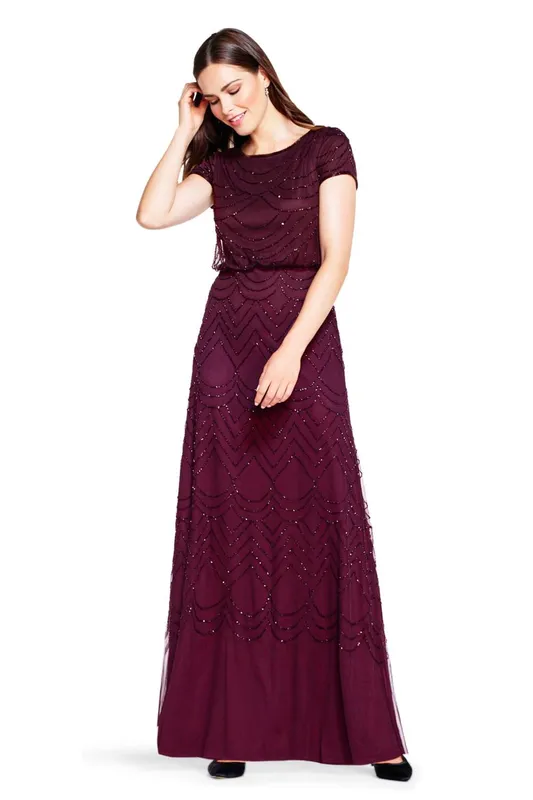 Adrianna Papell Women's Blouson Beaded Gwn in Wine Size: 8 - Wine