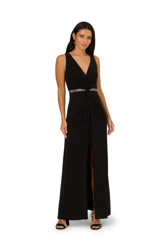 Adrianna Papell Women's Draped Jersey Gown in Black Size: 18 - Black