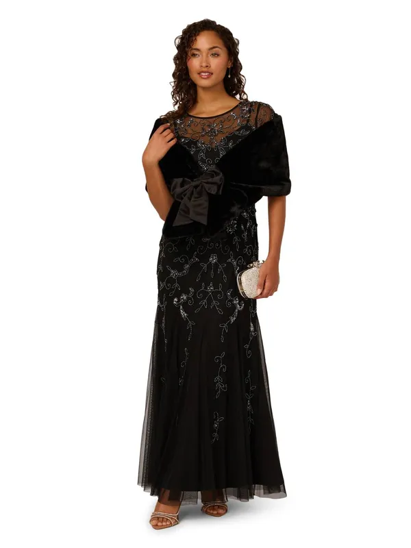 Adrianna Papell Women's Faux Fur Bow Coverup in Black - Black - Size: One Size