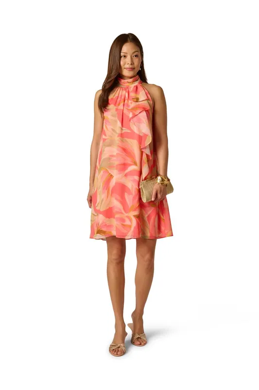 Adrianna Papell Women's Halter Trapeze Dress in Coral Size: 16 - Coral