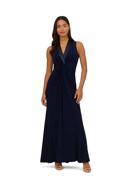 Adrianna Papell Women's Jersey Tuxedo Gown in Navy Size: 8 - Navy