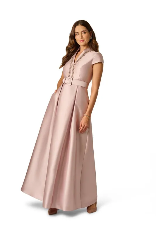 Adrianna Papell Women's Mikado Belt Gown in Pink Size: 10 - Pink