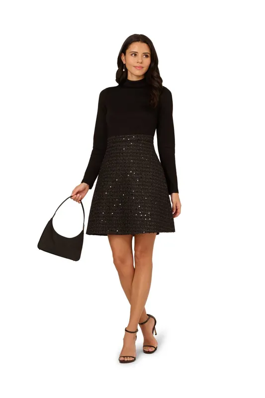 Adrianna Papell Women's Ponte Sequin Boucle Dress in Black Size: 8 - Black