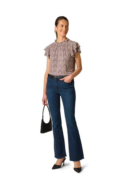 Adrianna Papell Women's Ruffle Neck Knit Top in Pink Size: Small - Pink